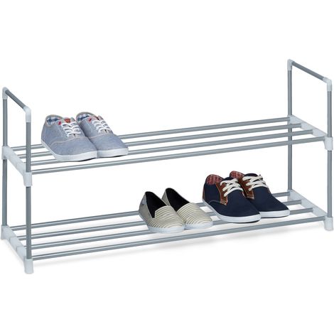 2x Scarpiera HLP 45 x 90 x 30 cm ca., in Metallo Verniciato a Polvere, con 2 Ripiani, per 8 Paia, Colore Argento