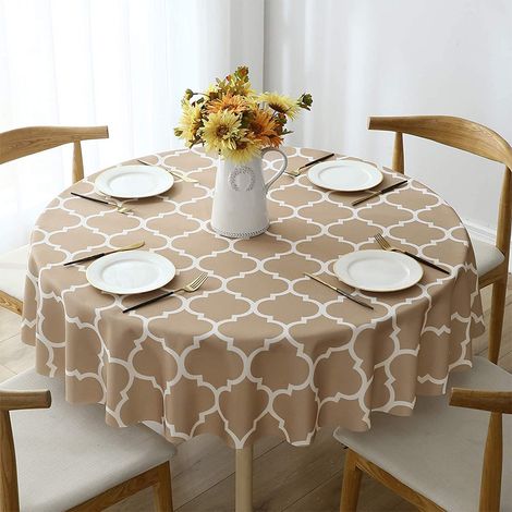 Nappe Ronde,Anti Tache Impermeable Nappe de Table Toile Cirée de Salle à Manger, pour Salle à Manger, Jardin, Café,Fête (brun, 152cm)