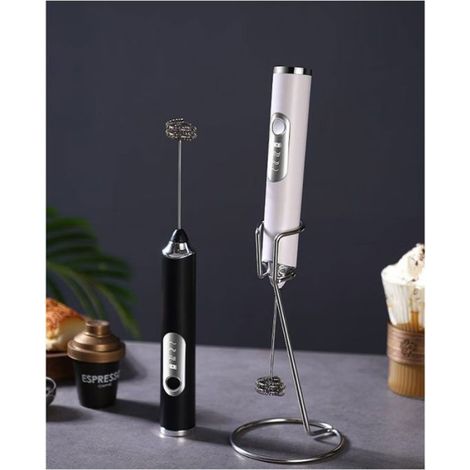 Mousseur à lait électrique - - 3 vitesses - Rechargeable USB - 2 têtes - Blanc (1/4)