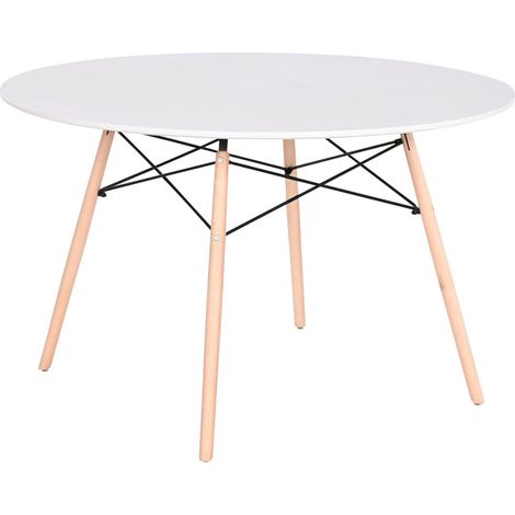 Table de salon élégante ronde blanche design Scandinave - Blanc polaire et bois naturel (1/5)