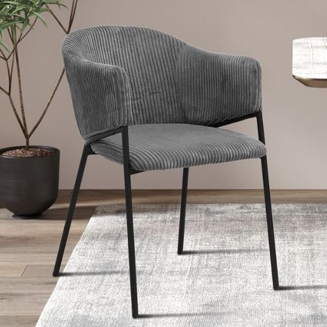 Chaise en velours côtelé gris foncé avec pieds en métal H-H 78 (1/5)