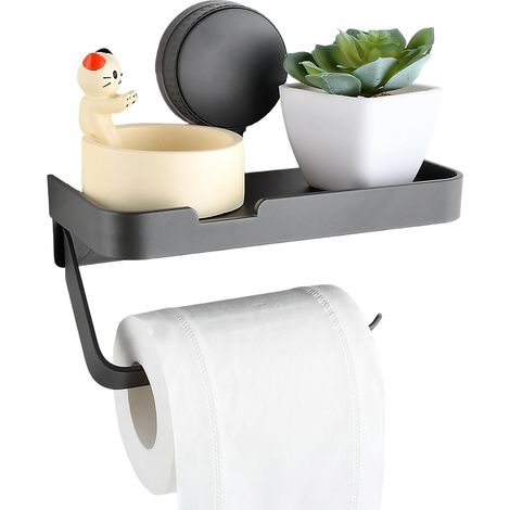 Porte Papier Toilette Mural, Derouleur Support Toilet Paper Holder avec étagère sans Percage, Résistant à la Rouille WC Adhésif DéVidoir Papier Toilette pour Téléphones et Lingettes Humides (Gris) (1/5)