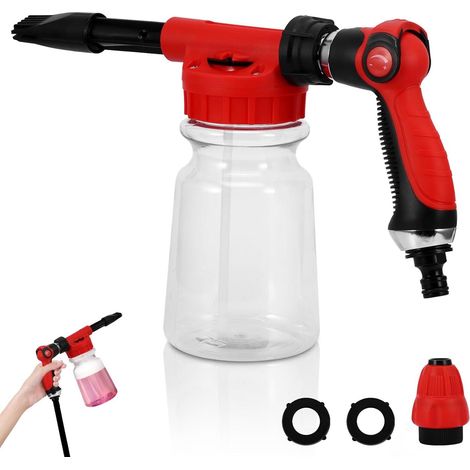 Pistolet à mousse PUR 2 en 1 (mousse et jet d'eau) - 1 pièce - Rouge - Pour voiture et jardin (1/5)