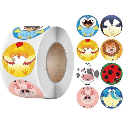 500 étiquettes autocollantes de récompense pour enseignants, autocollants animaux pour enfants, étiquettes rondes (1/2)