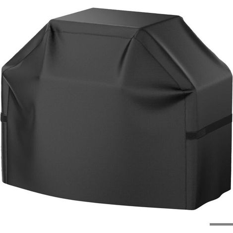 Housse de protection pour barbecue à gaz extérieur 147 cm, imperméable indéchirable avec sangles et cordon de serrage, noir (1/5)