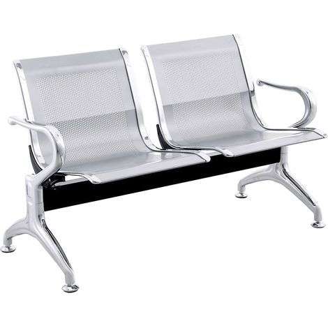 PrimeMatik - Chaises sur poutre pour salle d'attente avec 2 sièges ergonomique d'argent (1/5)