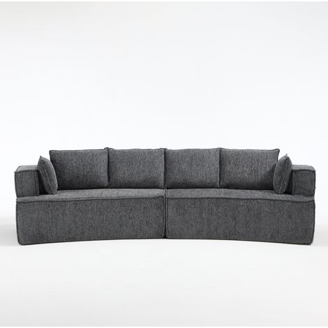 CHICFURN Canapé 2 places modulable incurvé en velours gris foncé, canapé de salon à assise profonde, style contemporain pour séjour, bureau ou chambre (1/5)
