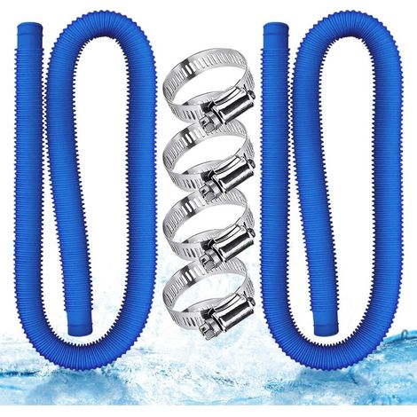 KZQ Lot de 2 tuyau piscine,Tuyau 32mm Bleu, Tuyau pompe piscine avec 4 pince fixe, Pour piscines hors sol,Nettoyage des piscines,Adapté à une variété de pompes (1/4)