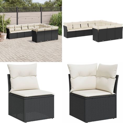 Salon de jardin 10 pcs avec coussins noir résine tressée - Salon De Jardin - Canapé Extérieur - Meuble De Jardin - Ensemble Salon De Jardin - Mobilier De Jardin - Home & Living (1/5)