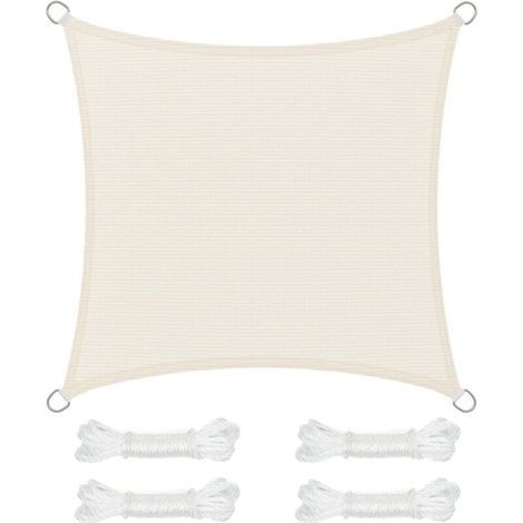 Voile d’Ombrage 3 x 3 m, Protection Solaire en Tissu HDPE, Respirant, Perméable à l’Eau, pour Terrasse, Jardin, Balcon, Camping, Carré, Concave, Beige (1/5)