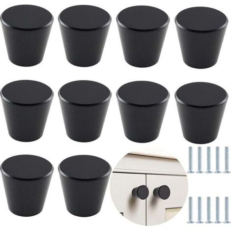10pcs Boutons de Tiroir Bouton de Meuble 25MM Rond Poignée de Porte en Aluminium avec Vis pour Armoires Étagères Portes de Garde-Robe - Noir (1/5)