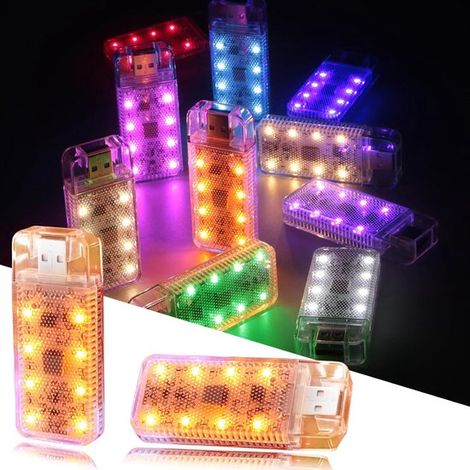 Paquete de 2 luces nocturnas LED recargables para coche, Magnéticas y táctiles con 8 LED, Luz ámbar cálida para el interior del coche, Naranja (1/5)