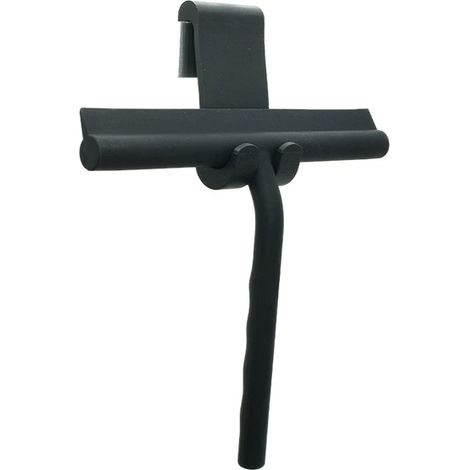 Estropajo de silicona para ducha, ideal para limpiar la ducha, el baño, el espejo, el cristal y los azulejos (negro, tamaño pequeño 21 cm). (1/5)