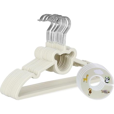 Set of Velvet Baby Hangers and Size Dividers - Children's Hangers (Beige) (1/4)