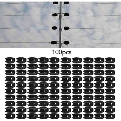 100 isolateurs de clôture électrique résistants aux intempéries, tubes carrés en ABS, pour fil d'acier, noirs (1/5)
