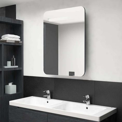 vidaXL Armario de baño con espejo y LED gris 60x11x80 cm (1/5)
