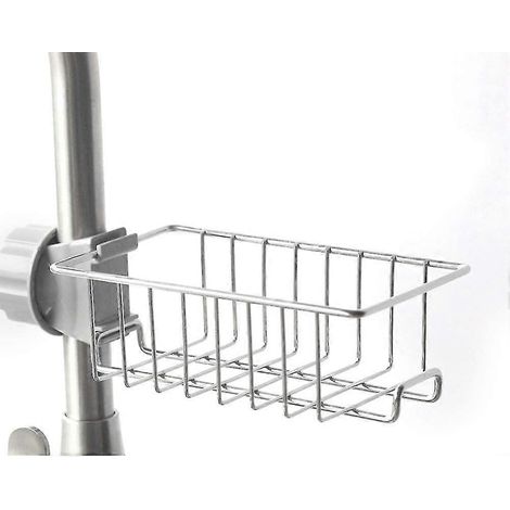 Étagère de douche suspendue, porte-robinet en acier inoxydable avec crochets, porte-éponge, panier à savon, porte-savon, sans perçage (1/5)