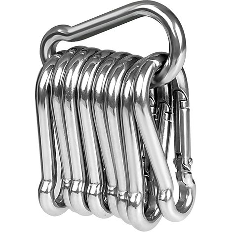 5pcs Mousquetons en Acier Inoxydable 304, 70 mm x 7 mm, Fermeture à Clip, pour Tous Les Outils de Traction et Poignées, Argent (1/5)