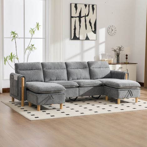 Modulares U-Sofa 261x77x86 cm aus Chenille Hellgrau mit Stauraum für Wohnzimmer – MEUBLIV (1/5)