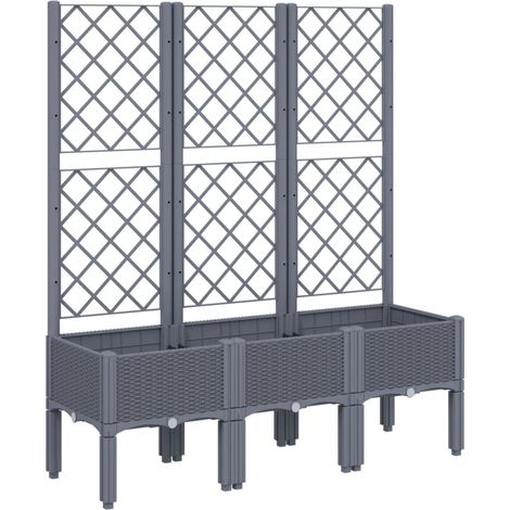 Fioriera aiuola rialzata vassoio piante fiori terrazza giardino con traliccio 120 x 40 x 142 cm PP grigio 020038239