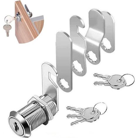 Cerradura de palanca, Cerradura para caja fuerte, Diámetro 16 mm, 5 llaves, suministradas con 5 placas de cierre diferentes, buzones, cajones (1/5)