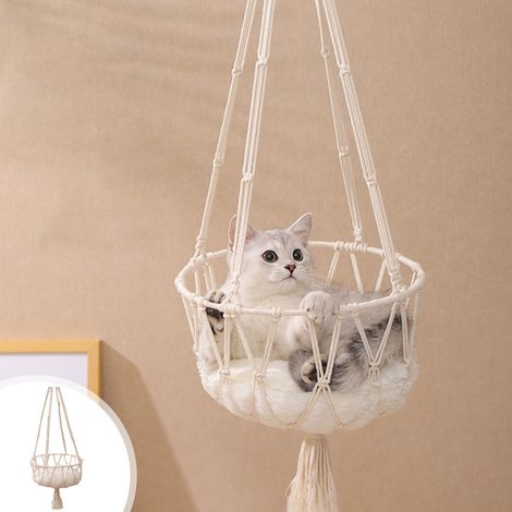 Hammock Pour Chat - Cordon Coton Robuste et Anneaux Métalliques - Pour Intérieur Extérieur Balcon Jardin - Capacité 5 kg - Dimensions 38 x 38 x 36 cm - 1 pièce (1/5)