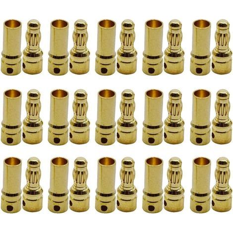 15 Paires 3.5mm Plaqué Or Connecteur Bullet, 3.5 mm Banane Fiche Remplacement de Connecteurs Bullet Mâle Femelle pour Batterie RC Lipo (1/5)