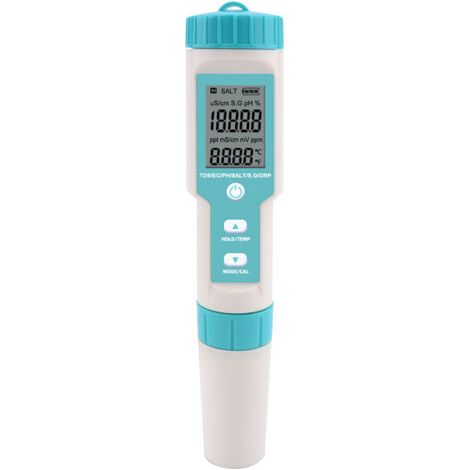 Testeur de qualité de l'eau de poche multiparamètre 7 en 1 (pH/TDS/EC/ORP/SG/Salinité/Température) avec électrodes remplaçables C-600 - pH-mètre pour piscines, eau potable et aquariums