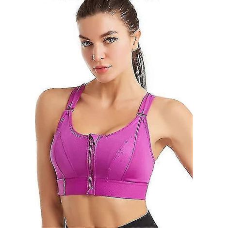 Soutien-gorge de sport à maintien élevé pour femme, soutien-gorge de course et de yoga à fermeture éclair sur le devant avec bretelles réglables, taille M, violet (1/4)