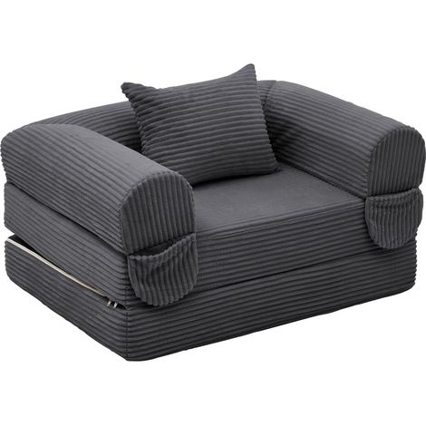 ELVMI Schlafsessel 2 in 1, Klappbares Gästebett ohne Werkzeug mit Kissen, aus Geripptem Cordstoff Grau (1/5)