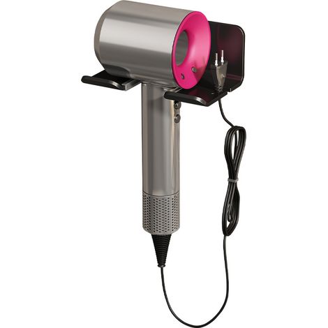 Support pour sèche-cheveux de salle de bain, fixation murale, adapté aux salles de bain et salles d'eau — Noir. (1/5)