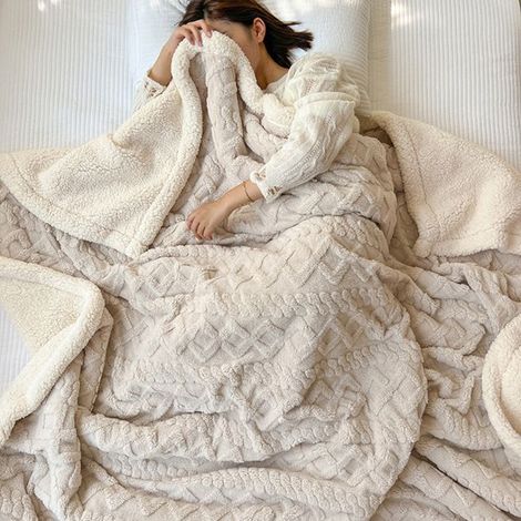 Couverture 150x200cm Plaid Polaire Sherpa en Laine Pelucheuse et Douce à Poils Chauffant pour Aider à Mieux Dormir, Kaki (1/4)