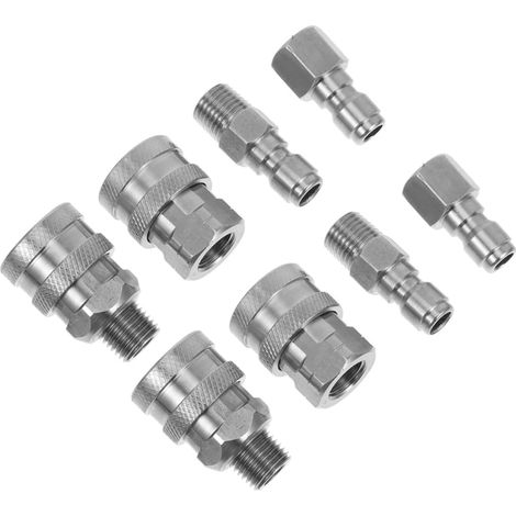 8 pièces Kit Adaptateurs Inox Raccords Rapides pour Nettoyeur Haute Pression Connecteurs Mâles et Femelles Filetés Accessoires Robustes pour Tuyau et Pistolet à Eau (1/5)