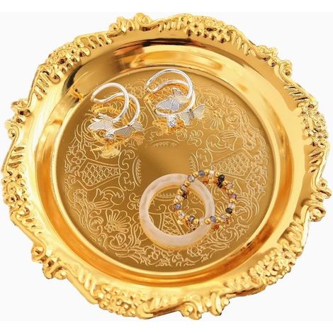 Ciotola rotonda portaoggetti, vassoio per collane, portagioie, ciotola per dessert, fruttiera, portaanelli, decorazione per la casa, regalo di nozze, adatta per profumi, candele, feste (color oro) (1/2)