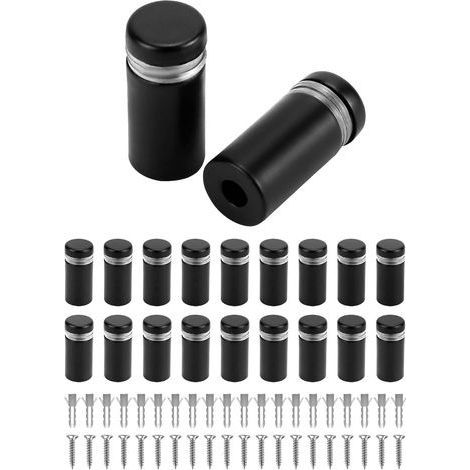 20 pièces 12x25mm publicité vis en acier inoxydable, supports de verre de panneau à montage mural, pour la publicité avec vis, noir (1/5)