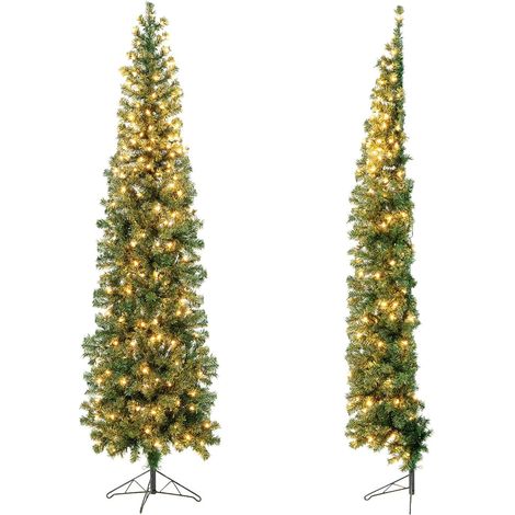 COSTWAY 210 cm Árbol de Navidad con Luces Incorporadas, 150 Luces LED, Árbol de Navidad Artificial 450 Ramas PVC, Soporte Metálico Plegable, Oficina, Hogar (1/5)