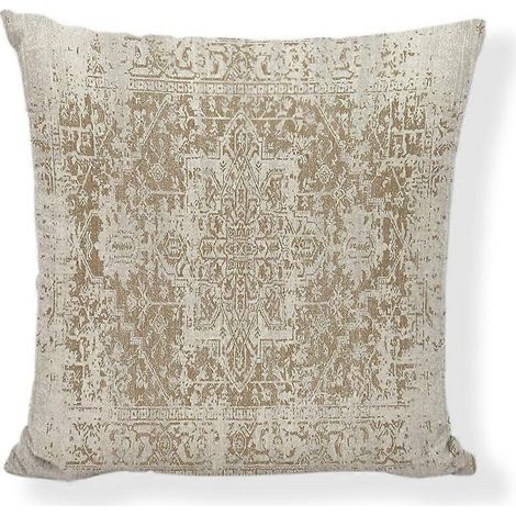 Ensemble de 2 housses de coussin 45x45 cm, style bohème moderne, en lin beige, motif mandala, coussin décoratif carré pour chaise longue. (1/5)