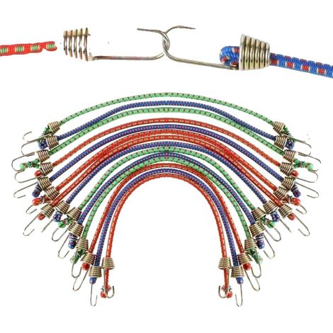 Cinghie elastiche, struttura robusta, ganci in metallo, 10 pezzi assortiti (1/2)