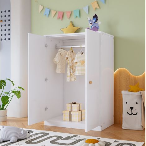 Armadio per bambini con barra, armadio portaoggetti con 2 ante, bianco, 80x50x120 cm (1/5)