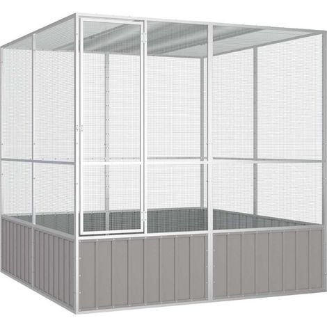 Cage à oiseaux grise 213,5 x 217,5 x 211,5 cm, acier galvanisé