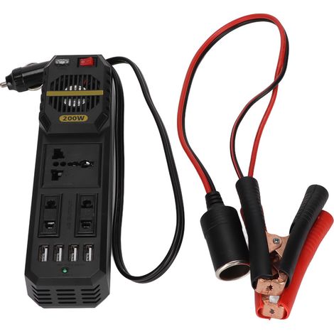 Convertisseur 12V vers 220V 200W Onduleur Voiture Transformateur Tension avec Pince Batterie