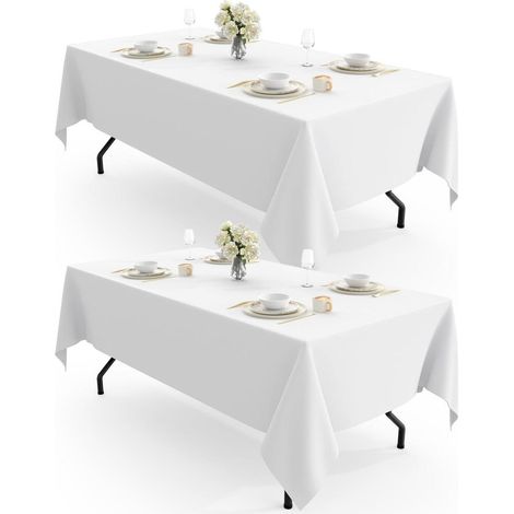 Tischdecke 140x240cm Weiß 2er-Pack Abwaschbar Polyester für Innen & Außen