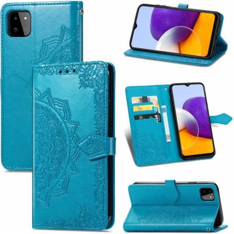 Coque pour Samsung Galaxy A22 5G 6.6" Étui Rabat et Folio Housse en Cuir PU Portefeuille [Fermeture Magnétique][Stand Feature]-Bleu (1/4)