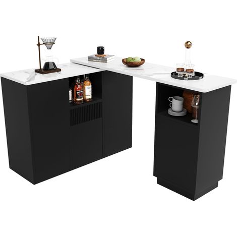 Table de bar Noir,Ilot de cuisine avec rangement,plan de travail,360 degrés,210x30x100.9cm (1/5)