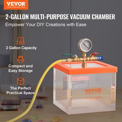 Chambre à vide de 7,6 L, chambre de dégazage sous vide polyvalente améliorée acrylique couleur transparente, pour dégazage de la résine, du gel de silice, du gypse et l'extraction sous vide (1/5)