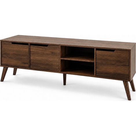 Mobile Porta TV Scandinavo Con 3 Ante E 2 Vani A Giorno In Melaminico Con Gambe Slanciate Per Soggiorno Living Porta Decoder E Console 180 X 40 X 55 Cm Noce (1/5)