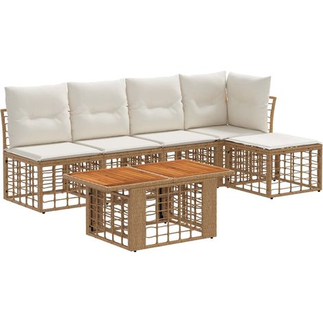 Conjunto de sofás de jardín 6 uds. Natural y Crema vidaXL (1/5)