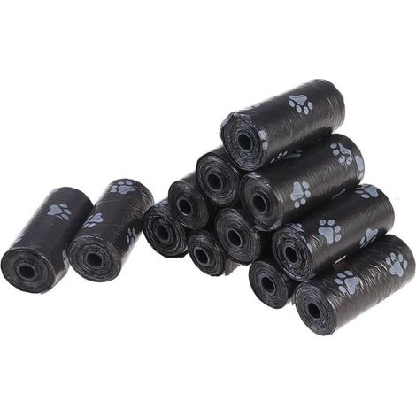 Sacchetti per escrementi di cane, sacchetti per rifiuti biodegradabili, neri, 12 rotoli (180 sacchetti in totale) (1/5)