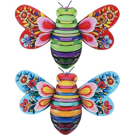 Lot de 2 décorations murales abeilles multicolores en fer forgé, pendentif abeille pour l'intérieur-19.00X13.00X0.50CM-Assorted Color (1/3)