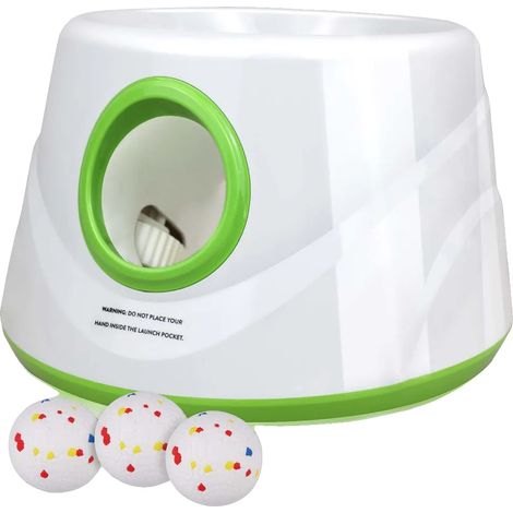 Lanzador automático de pelotas para perros, distancia ajustable, incluye 3 pelotas de tenis, color verde. (1/2)